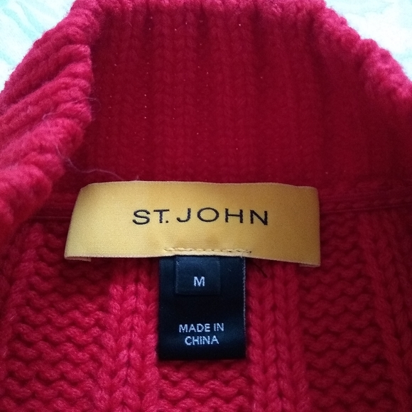 St John wool aran cable knit red cardigan - Picture 2 of 10